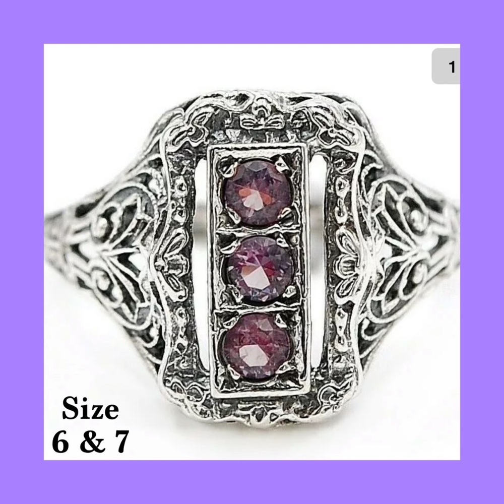 1 CT. Amethyst Sterling Silver Art Deco Ring - size 6